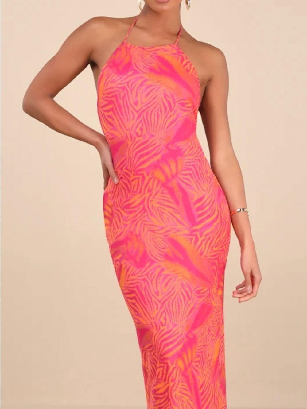 Lulu's Pink & Orange Zebra-Print Midi Dress